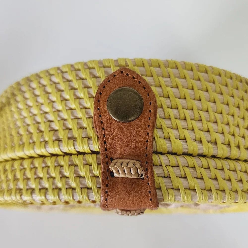 Hand Crafted Bali Yellow & Beige Tassel Rattan Circle Crossbody Bag